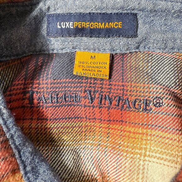Tailor Vintage Men's Rust gold Plaid Luxe Performance Shirt Size M - Picture 6 of 9